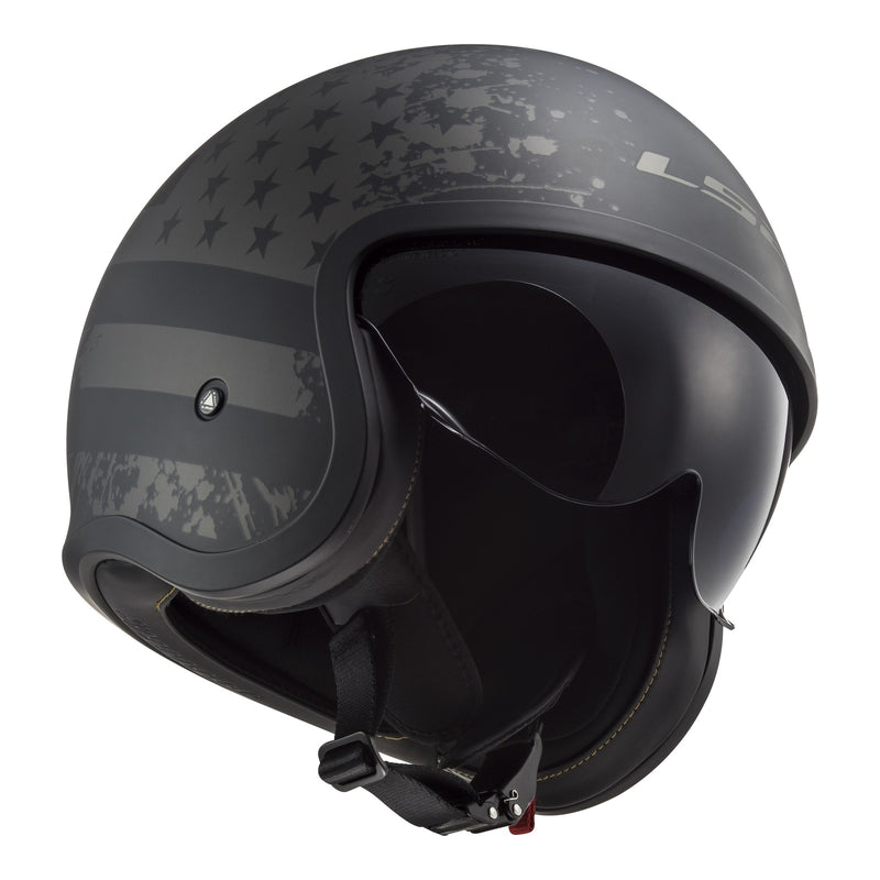 LS2 OF599 Spitfire II Black Flag Helmet - Matte Black / Titanium