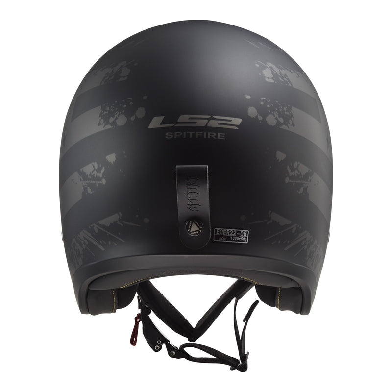 LS2 OF599 Spitfire II Black Flag Helmet - Matte Black / Titanium